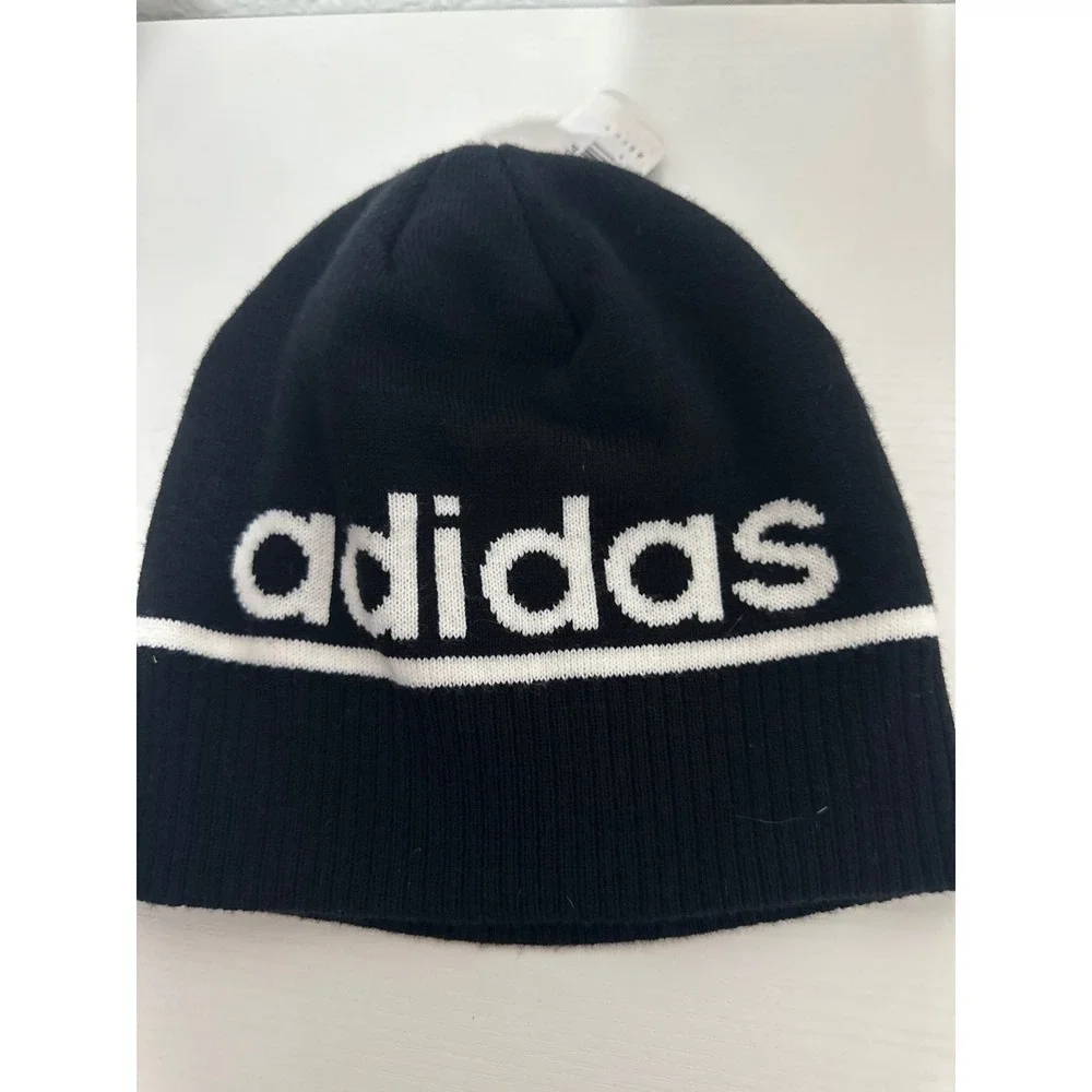 Adidas Youth ClimaWarm Black Beanie Hat Winter Knit Cap Kids Logo